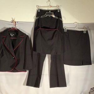 Suits US 4 Piece Black/Red Piping Suit(Jacket, Camisole, Skirt, Pants)